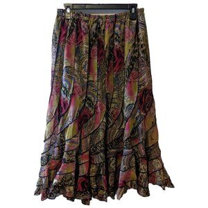 Vintage Y2K Tiered Floral Midi Skirt Ruffle Fairycore Cottagecore Boho Whimsy L